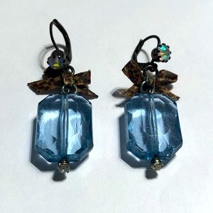 Betsy Johnson Blue Leopard Bow Earrings